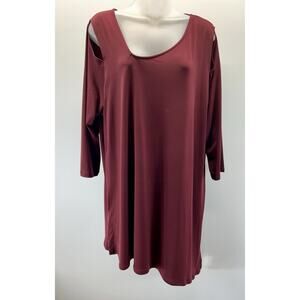ALFANI SZ 2X Burgundy Split Sleeves Off Shoulder Sheath Midi Dress LAYERED.